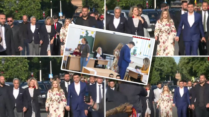 ALEGERI 2025 George Simion s-a prezentat la vot alături de Călin Georgescu, ambii însoţiţi de soţii