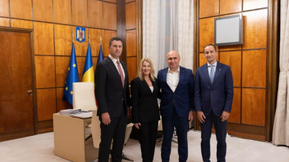 Nadia Comăneci și Mihai Covaliu au fost oaspeții premierului Ilie Bolojan