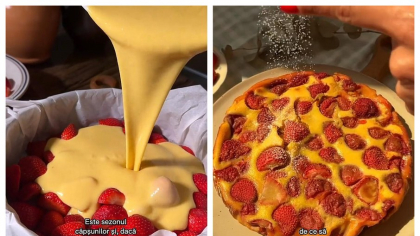 Clafoutis cu căpșuni, desertul ideal al sezonului, ușor de pregătit și extrem de savuros. Ingredientul secret pentru o textură fină. VIDEO