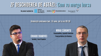 ZF DESCHIDEREA DE ASTĂZI. Cum va merge bursa. Urmăriţi o discuţie luni, 16 iunie 2025, ora 09.30 cu Mihai Căruntu, vicepreşedintele Asociaţiei Analiştilor Financiar-Bancari din România (AAFBR)