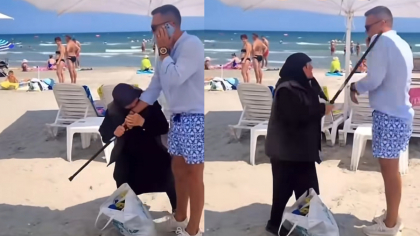 Administrator de plajă, mușcat, fugărit printre șezlonguri și bătut cu bastonul de o bătrână cerșetoare VIDEO