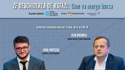 ZF DESCHIDEREA DE ASTĂZI. Cum va merge bursa. Urmăriţi o discuţie miercuri, 9 iulie 2025, ora 09.30 cu Alin Brendea, analist bursier al Prime Transaction