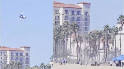 Momentul în care un elicopter pierde controlul și se prăbușește printre turiști pe o plajă din California
