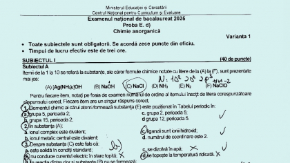 Subiecte Chimie anorganică – BAC 2025