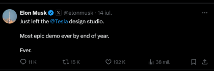 Elon Musk aprinde iar imaginațiile, după ce postează pe X că, la sfârșitul anului, vom asista la „cel mai epic model” Tesla „vreodată”. „Vreodată!”