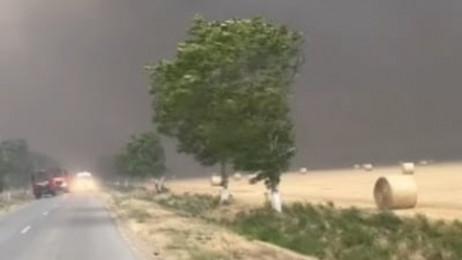 Imagini apocaliptice cu un incendiu uriaș care amenință drumul dintre două localități din Bihor. În zonă, vântul suflă cu 90 km/h VIDEO