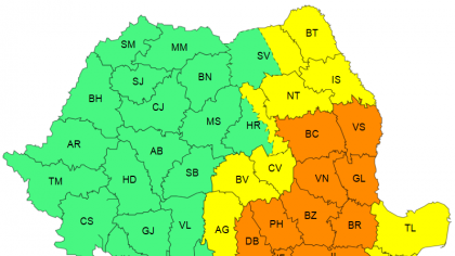 Cod portocaliu de ploi abundente în sudul și centrul Moldovei și în Muntenia