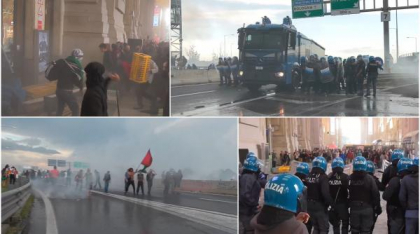 Proteste violente pro-Palestina în Italia. Polițiști atacați cu bâte și pietre. Aceștia au folosit gaze lacrimogene și tunuri cu apă