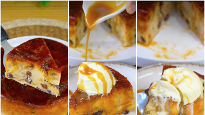 Budinca de pâine cu vanilie și lichior, un desert clasic reinterpretat cu arome intense și textură super-cremoasă