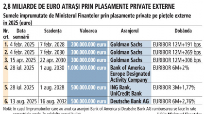 Ministerul Finanţelor foloseşte o nouă modalitate de a face rost de bani pentru finanţarea deficitului bugetar: Împrumuturile private discutate direct cu marile bănci. Bank of America şi Goldman Sachs, puternicele bănci americane, au devenit extrem de prezente în finanţarea României