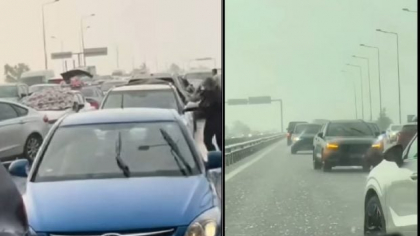 Șoferii au întors pe autostradă și au vrut să fugă pe contrasens, ca să scape de grindină, pe A3 București Ploiești