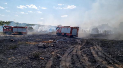 Incendiu uriaș în Giurgiu. Un parc auto și o gospodărie au luat foc