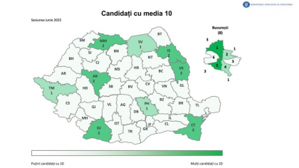 Harta mediilor de 10 la Bac 2025. Doar 24 de candidați au reușit să termine examenul cu media 10
