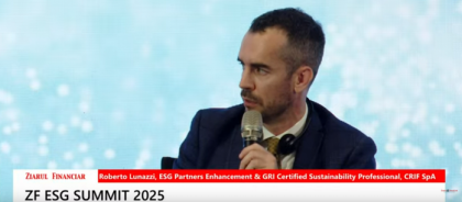 Roberto Lunazzi, ESG Partners Enhancement &amp; GRI Certified Sustainability Professional, CRIF : Una dintre cele mai mari provocări pe care o companie o poate întâmpina este cea legată de date pentru că este dificil să obţii date din lanţul valoric. Tema ESG este una destul de largă