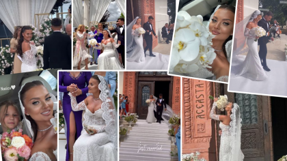 FOTO Nuntă ca în povești! Irina Birou a trăit cel mai frumos moment al vieții sale alături de Alin. Emilia Ghinescu și Marcela Fota au fost alături de mireasă