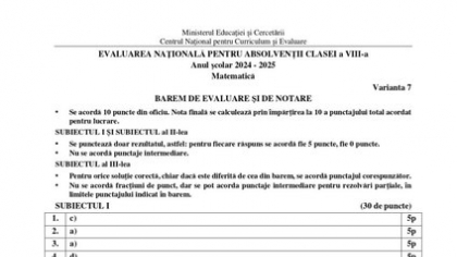 Baremul de corectare la Matematică de la Evaluarea Națională 2025 a fost publicat de Ministerul Educației