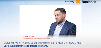 ZF Live. Cum merg vânzările de locuinţe noi? Răzvan Brasla, chief executive officer Cloud9 Residence: Piaţa şi-a revenit, există o nevoie reală de locuinţe noi în piaţă. Construim acum 612 apartamente şi o şcoală. Ne uităm şi la alte oraşe. A construit  800 de apartamente în etapa  întâi, vândute integral