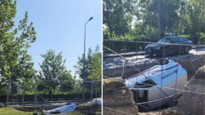 Un șofer a fost rănit după ce a căzut cu mașina într-o groapă aflată lângă o intersecție din Capitală