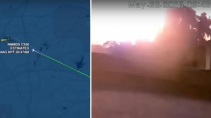 Momentul în care avionul s-a prăbuşit în San Diego, filmat de o cameră de supraveghere. Un artist celebru, printre cei de la bord
