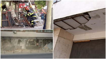 Fațada unor magazine s-a prăbușit pe Bulevardul Magheru. „Am zis că e cutremur”