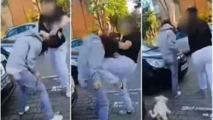 O fată, bătută cu palmele și genunchii pe stradă, în plină zi, de o altă tânără. Agresoarea, filmată când amenință victima să nu meargă la Poliție