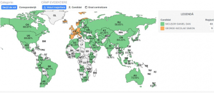 Harta votului din diaspora. Simion a câștigat în străinătate. Nicușor Dan, susținut masiv în afara Europei de Vest