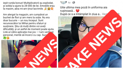 Avalanșă de fake news despre polițiști sau angajați SMURD care, după ce au fost demiși, au făcut averi din jocuri de noroc. ”Conturi false, povești inventate”