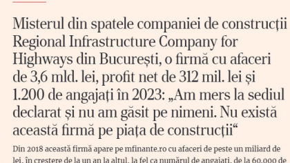 Primul răspuns oficial legat de firmele „misterioase“, cu afaceri de miliarde de lei şi zeci de angajaţi. Inspecţia Muncii: Nu există niciun contract de muncă înregistrat pe firmele Romnef Steel Company şi Zeus Corporation. Ele apar în bilanţurile depuse cu 95 şi 55 de angajaţi