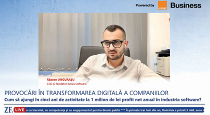 ZF Live. Răzvan Unguraşu, CEO şi fondator, Raisis Software: Companiile trebuie să implementeze un sistem de bază care să le optimizeze procesele interne şi ulterior soluţii de AI care să eficientizeze şi mai mult activităţile