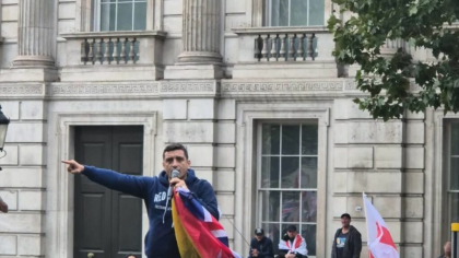 George Simion a participat la protestul anti-imigrație din Londra: „Pentru Charlie Kirk, pentru libertatea de exprimare, pentru prietenia dintre națiuni”