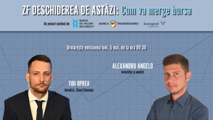 ZF DESCHIDEREA DE ASTĂZI. Cum va merge bursa. Urmăriţi o discuţie luni, 5 mai 2025, ora 09.30 cu Alexandru Angelo, analist şi investitor