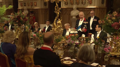 Fast impresionant la banchetul regal organizat la castelul Windsor pentru Donald Trump. Președintele american și Regele Charles s-au lăudat reciproc GALERIE FOTO