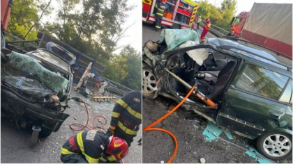 O mașină a fost spulberată de un TIR, pe Valea Oltului. Şoferul autoturismului a murit pe loc, un rănit a fost dus la spital