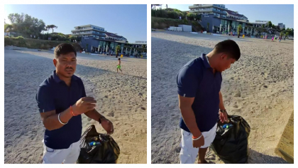 Ce salariu câștigă un muncitor nepalez care strânge resturile de pe plaja din Mamaia. Bărbatul face bani și din reciclarea sticlelor