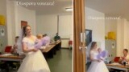 Momentul în care o româncă din Italia a intrat în secția de votare îmbrăcată în mireasă. Cum au reacționat oamenii. VIDEO