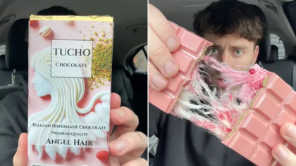 Ciocolata „Păr de înger”, virală pe internet. Din ce este umplutura roz. „Ciudată, dar enervant de bună”