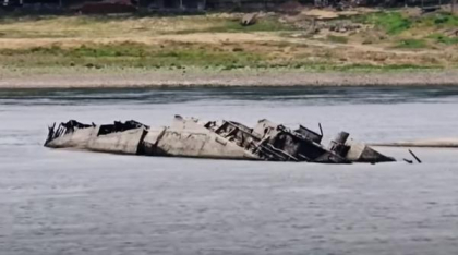 Imagini spectaculoase la Porțile de Fier 2: apa Dunării a scăzut și au ieșit la suprafață epave din Al Doilea Război Mondial