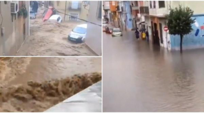 Imaginile potopului din Spania. Oamenii au rămas blocați în case, mașinile au fost luate de viituri