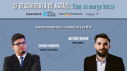 ZF DESCHIDEREA DE ASTĂZI. Cum va merge bursa. Urmăriţi o discuţie marţi, 14 octombrie 2025, ora 09.30 cu Antonio Oroian, broker al Goldring