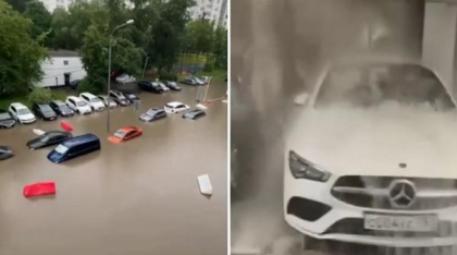 Imagini cu Moscova, sub ape după o furtună puternică. Staţiile de metrou au fost inundate. 3 oameni au murit loviţi de fulger