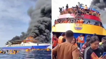 Scene dramatice în Indonezia. Un feribot care transporta 280 de turişti a luat foc: cel puţin 3 morţi şi zeci de dispăruţi