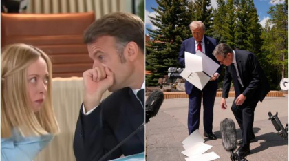 Momente virale la Summitul G7. Meloni își dă ochii peste cap într-o discuție secretă cu Macron, Trump scapă pe jos acordul comercial