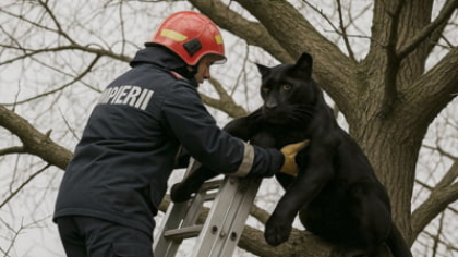 Cum a „găsit” DSU pantera pierdută pe la Dunăre. „Surprinsă în vârful unui copac, a fost salvată de pompieri!”