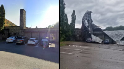 Blocaj pe DN1 după furtună. Centura Sinaia, blocată de copacii căzuți pe carosabil. Acoperișul Gării Regale, distrus de vânt VIDEO