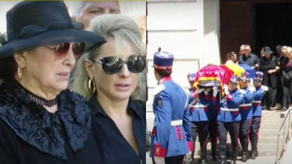 Imagini de la înmormântarea lui Ion Cernea. Susținută de copiii Ciprian și Irinuca, Irina Loghin și-a condus soțul pe ultimul drum cu onoruri militare