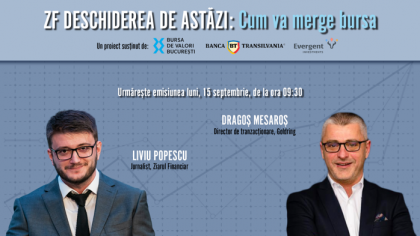 ZF DESCHIDEREA DE ASTĂZI. Cum va merge bursa. Urmăriţi o discuţie luni, 15 septembrie 2025, ora 09.30 cu Dragoş Mesaroş, Director de tranzacţionare al Goldring