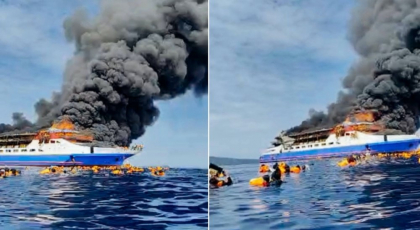 Un feribot cu peste 280 de persoane a luat foc pe coasta Indoneziei. Pasageri au sărit îngroziți în apele agitate ale mării
