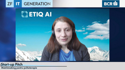 ZF IT Generation. Start-up Pitch. Raluca Crişan, cofondator şi CTO al Etiq AI: Avem clienţi din Anglia momentan, companii mari şi mici, şi urmează să avem discuţii şi cu firme din România