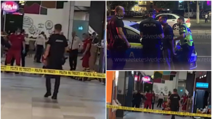 Incident șocant în mall. Bărbat înjunghiat cu propriul cuțit, după un scandal cu soțul fostei sale partenere.