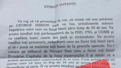 Scrisori anonime în cutiile poștale din Sibiu: Simion îl va aresta pe Iohannis și îi va lua casele